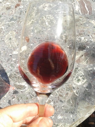 The deep ruby color of our mulberry wine. To see the colors more clearly, click on the image for a full scale view