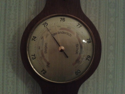 Analog barometer. Data is local, specific and only available to someone looking at the barometer.