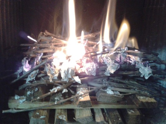 Twigs start on fire.