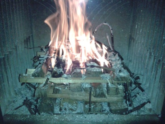 Stove wood starting on fire.