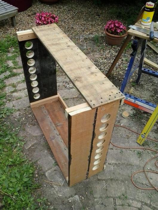 The end pieces were then glued and screwed together with more scrap wood to form the main box body of the dehydrator. Normally, all the sides are made from plywood. But since I did not want to buy plywood, I just build up the sides as shown with scrap wood.