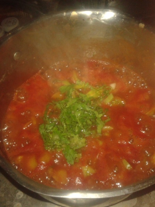 Added water, white wine, and a bit of chopped celery.